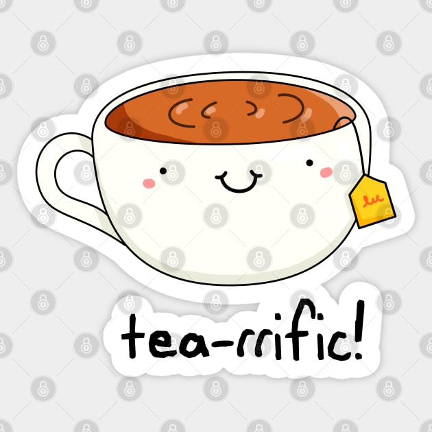 Tea-rific Cute Cup of Tea Pun Sticker by punnybone